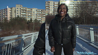 Public Agent Josy Black shows her big beautiful black ass whilst riding a big fat dick