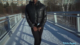 Public Agent Josy Black shows her big beautiful black ass whilst riding a big fat dick