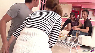 Two Japanese Couple at uncensored Wife Swap Swinger MMFF Foursome Sex