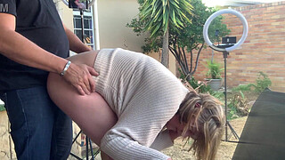 Fucking my friends wife on the patio ouside