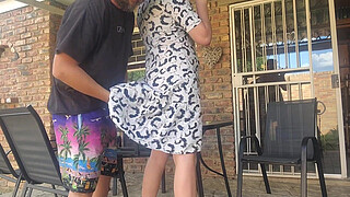 Mutual masturbation with my neighors wife end in a creampie outdoors