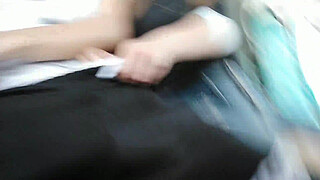 An unknown girl grabs my cock on the bus. Public flash dick