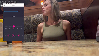 Public cumming in restaurant with Lush remote controlled vibrator