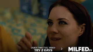 Very Hot Step Mom Can't Resist Touching his Step Son's Prominent Bulge Through his Pants...