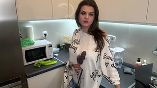 Stepmother with fat cock was caught by her horny Stepson and she made him suck her cum