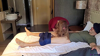 ROOM SERVICE! horny maid fucks hotel guest caught showing his hard cock