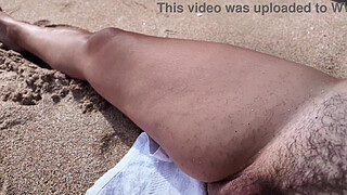 Suddenly a Stranger sneaks up and starts Touching Milf`s hairy Pussy on the Beach