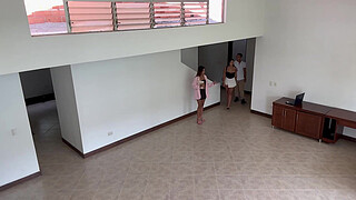 Fucking my real estate client while his fiancée sees the kitchen of his future home, I seduce this young on the stairs showing my pussy and ass, then he secretly fucks me