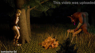 Zelda fucks the monster and masturbates while Link jerks off