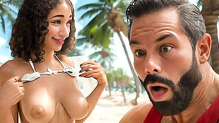 Ebony stepdaughter gets oiled up by her stepdad...