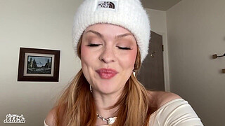 Sneaky log cabin hookup with big titty red head