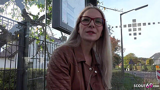 GERMAN SCOUT - Fit blonde Glasses Girl Vivi Vallentine Pickup and talk to Casting Fuck