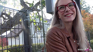 GERMAN SCOUT - Fit blonde Glasses Girl Vivi Vallentine Pickup and talk to Casting Fuck