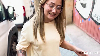 PutaLocura - The hot girl from La Mancha Lucía Gold swallows Torbe's cum while caught.