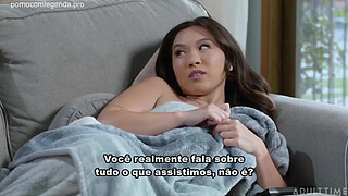 Stepsister masturbates while watching TV and ends up having sex