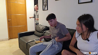 I CATCH MY STEPSISTER FUCKING WITH THE COACH AND WE END UP IN A THREESOME