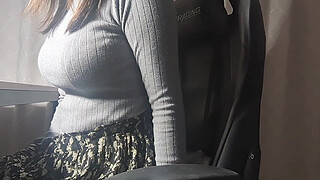 A busty girl gets hot down there while studying and can't help but do something pleasurable