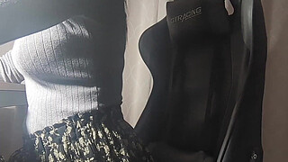 A busty girl gets hot down there while studying and can't help but do something pleasurable