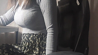 A busty girl gets hot down there while studying and can't help but do something pleasurable