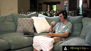 MOMMY'S BOY - Pissed MILF Rachael Cavalli Gets Turned On Catching Stepson Jerking Off In Living Room