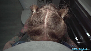 Public Agent Hot hotel worker fucks a big fat cock in a public washroom in POV