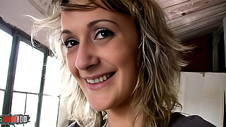 Skinny french blonde MILF fucked in the ass for money in the wharehouse