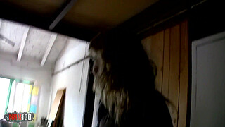 Skinny french blonde MILF fucked in the ass for money in the wharehouse