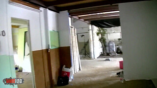 Skinny french blonde MILF fucked in the ass for money in the wharehouse