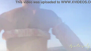 Proper cumshot into pussy after having fun with jet sky and beach