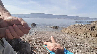Exhibitionist Flashes his Dick for a Nudist Milf. She Sucked on the Beach