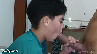 maid comes to work wearing a short dress (dyke likes cock)