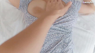 I massage my horny young friend's ass and end up fucking her tight pink pussy with my big cock until I cum inside her.