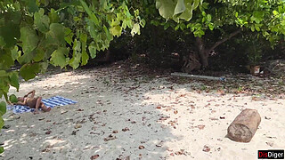 Voyeur pervert jerks off busty MILF and her stepdaughter and cums on their faces while they sunbathe