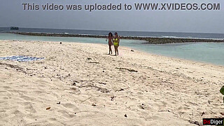 Voyeur pervert jerks off busty MILF and her stepdaughter and cums on their faces while they sunbathe