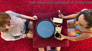 Two Girls One Guy Dice Challenge to Make Him Cum First with Two Incredibly Sexy Hot and Horny Sluts