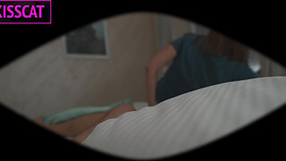 S2E3: Step mom came from party without panties and Step son fucked her in share bed till cum inside