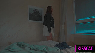 S2E3: Step mom came from party without panties and Step son fucked her in share bed till cum inside