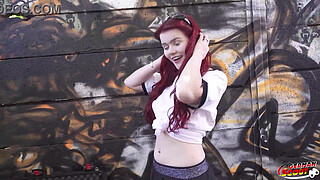 GERMAN SCOUT - Redhead Football Fan Mia May Pickup for Public Anal Fuck at Public Viewing