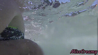 Teen student masturbate my cock in a public pool in front of everyone - it's very risky with people near- MissCreamy