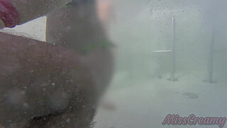 Teen student masturbate my cock in a public pool in front of everyone - it's very risky with people near- MissCreamy