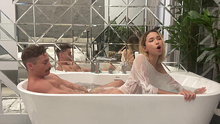 A toilet bitch swallows and impales her mini ass on a big dick