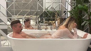 A toilet bitch swallows and impales her mini ass on a big dick