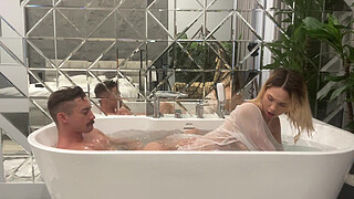 A toilet bitch swallows and impales her mini ass on a big dick