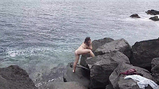 Unexpected Cumshot on the Face of a Nudist on the Beach! Cuckold Husband...Lover Marked Her