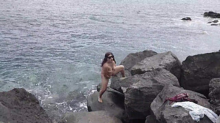 Unexpected Cumshot on the Face of a Nudist on the Beach! Cuckold Husband...Lover Marked Her