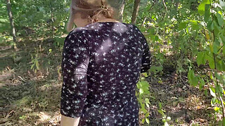 Cute horny traveling companion fucks a stranger in the woods in all her holes and sensually sucks his cock while masturbating her pussy