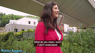 Public Agent Polish MILF boss wants big dick public POV caught giving sloppy blowjob outdoors