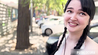 PutaLocura - Spanish brunette with big tits swallows her boyfriend's milk while caught