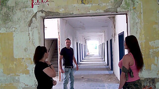 THREESOME FUCK IN LOST PLACE BARRACKS 2 MILFS WANT CUM