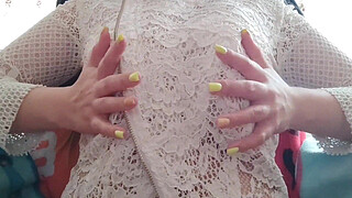 My cute stepsister with big tits locked herself in a room and started to excite her nipples - LuxuryOrgasm